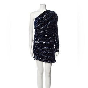 NWT Sabina Musayev blue velvet & sequin one shoulder women’s dress - size large
